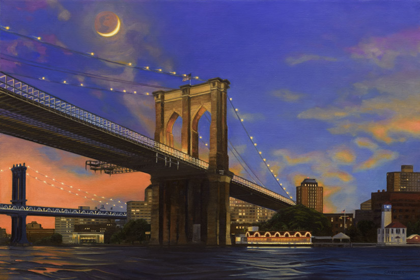 Moonrise Over the Brooklyn Bridge